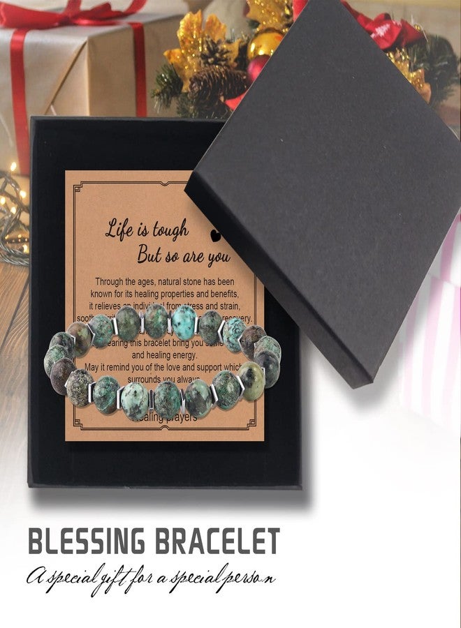 VDKIDKT Natural Stone Healing Bracelet, Get Well Soon Gifts for Women, Cancer Patient Healing Thoughts Gift After Surgery Illness with Meaningful Message Card (African Turquoise) - Image 4